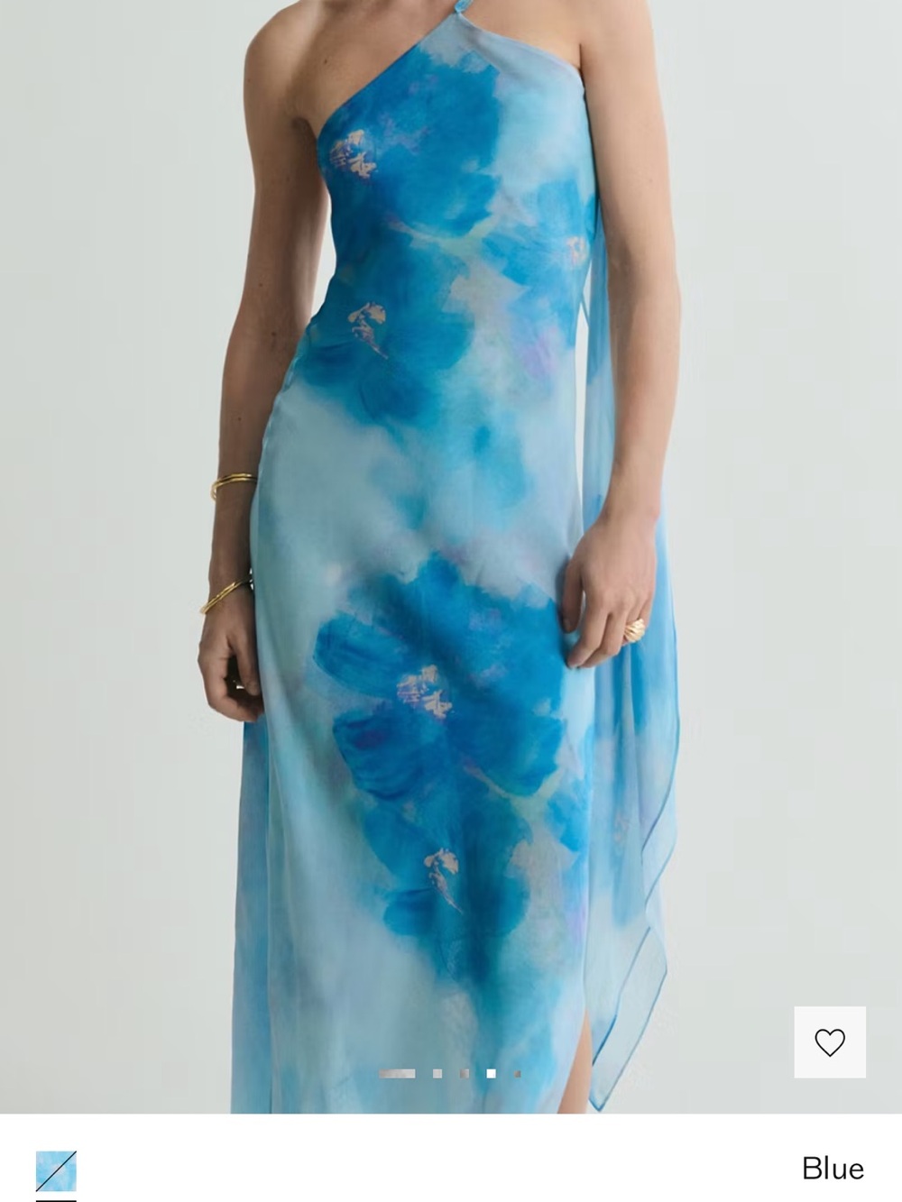 Mango Sky-Blue One-Shoulder Floral Slip Dress